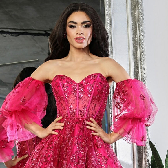 Lilac, sage green,  pink strapless with additional sleeve corset style dress - Picture 8 of 9